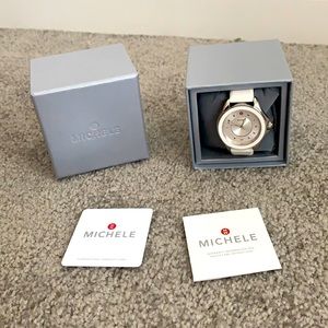 New Michele Women’s White and Silver Watch